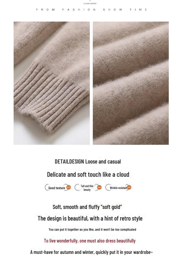 Women's Chunky Cable Knit Cashmere Sweater - Solid Color, Half-High Neck, Thickened Pullover for Autumn and Winter
