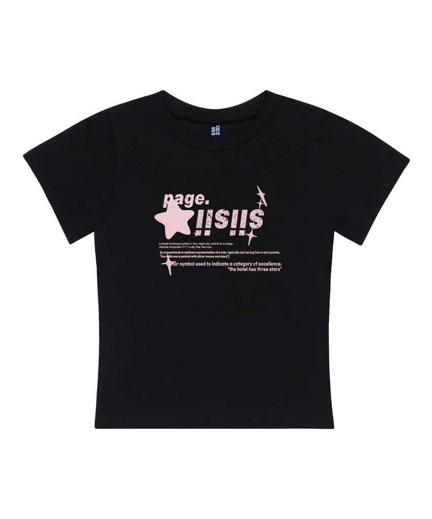PAGESIISII Pink Chrome Sisi Stars Printed Slim Fit Short Sleeve T-Shirt Black