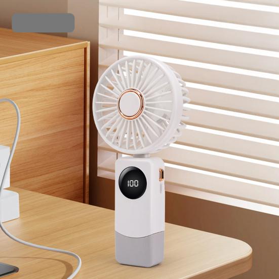 Ventilador de Mão com Cabeça Ajustável de 90 Graus Ventilador Mini Portátil Carregamento USB Bateria Grande Indicador de Bateria LED Ventilador