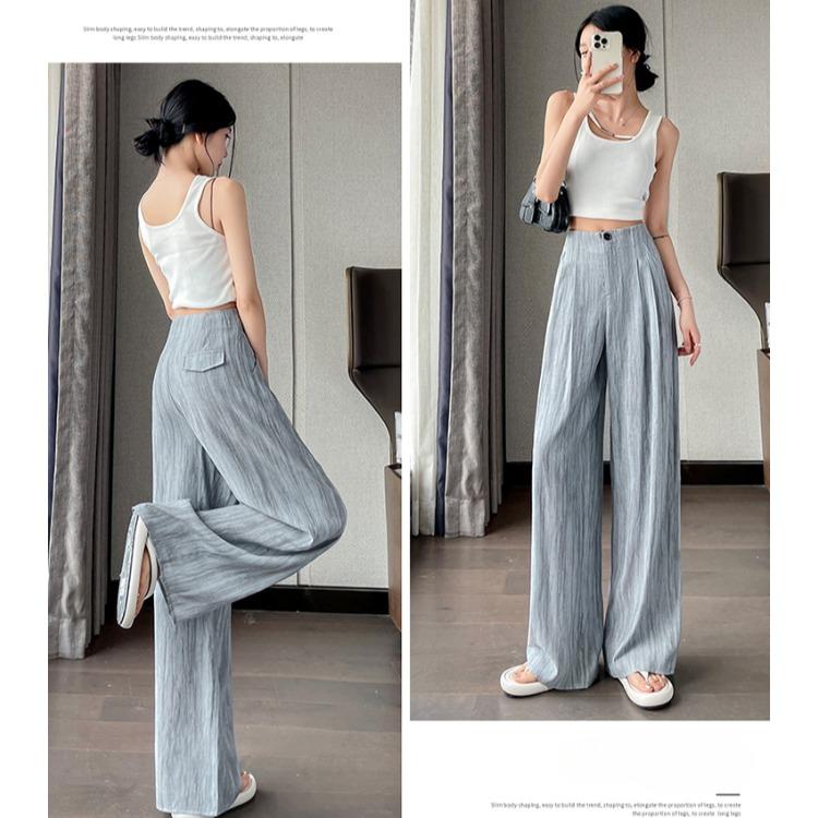 Sommer Batik Leinen Weitbein Hose Hohe Taille Locker Lange Hose für Damen