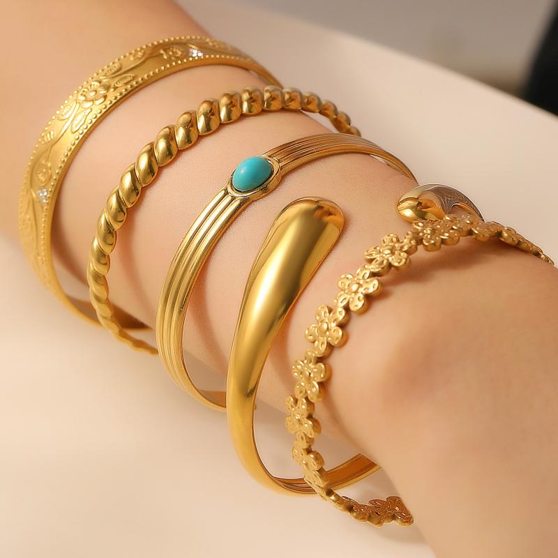 Stainless Steel Bracelets for Women Adjustable Open Water Drop Flower Bangles Gold Color Jewelry Statement Streetwear Goth Gifts