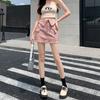 Women's Fold Over Waist Cargo Pocket Denim Mini Skirt