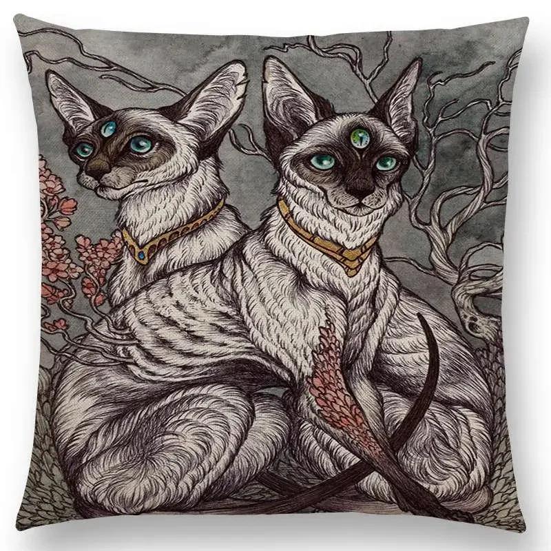 Dark Creatures Mysterious Mythical Beasts Sofa Pillow Case Cat Deer Bird Fox Tiger Snake Cushion Cover