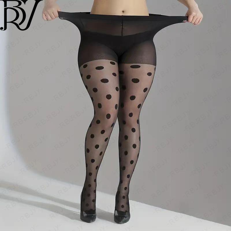 

Fattened and enlarged black big wave point stockings women s thin summer and autumn black silk ultra-thin sexy big dot plus size XXXL чёрный