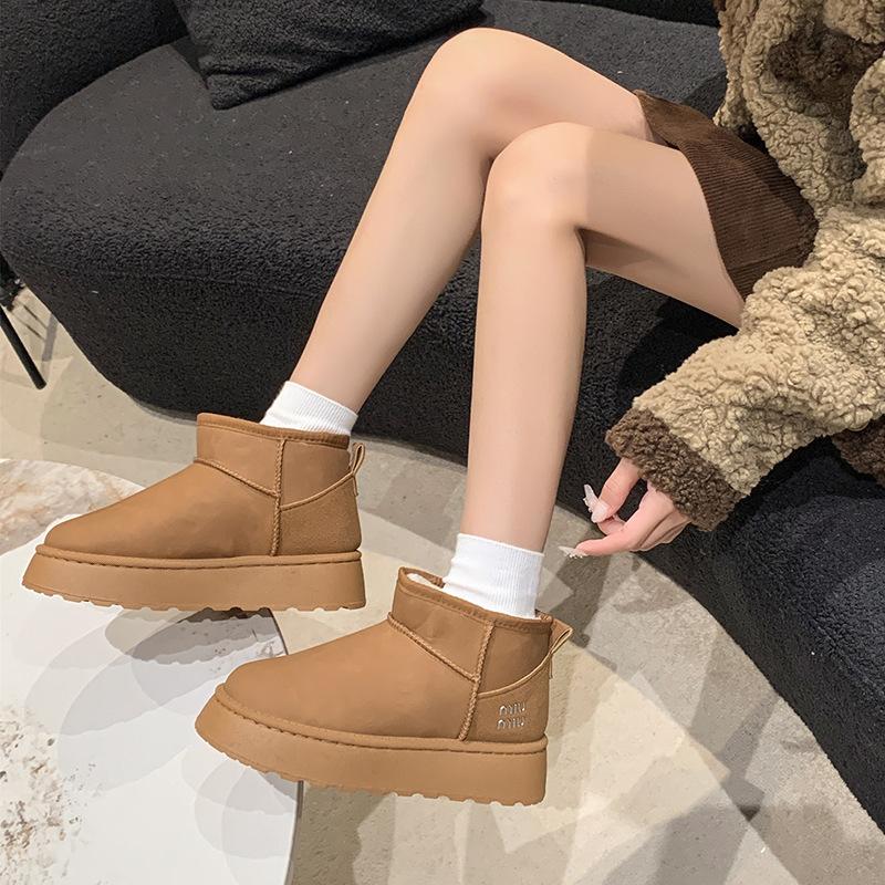 Muffin Thick-soled Snow Boots Women's 2025 Waterproof Short Tube Heightening Cotton Shoes Warm Velvet Bread Shoes New In Winter