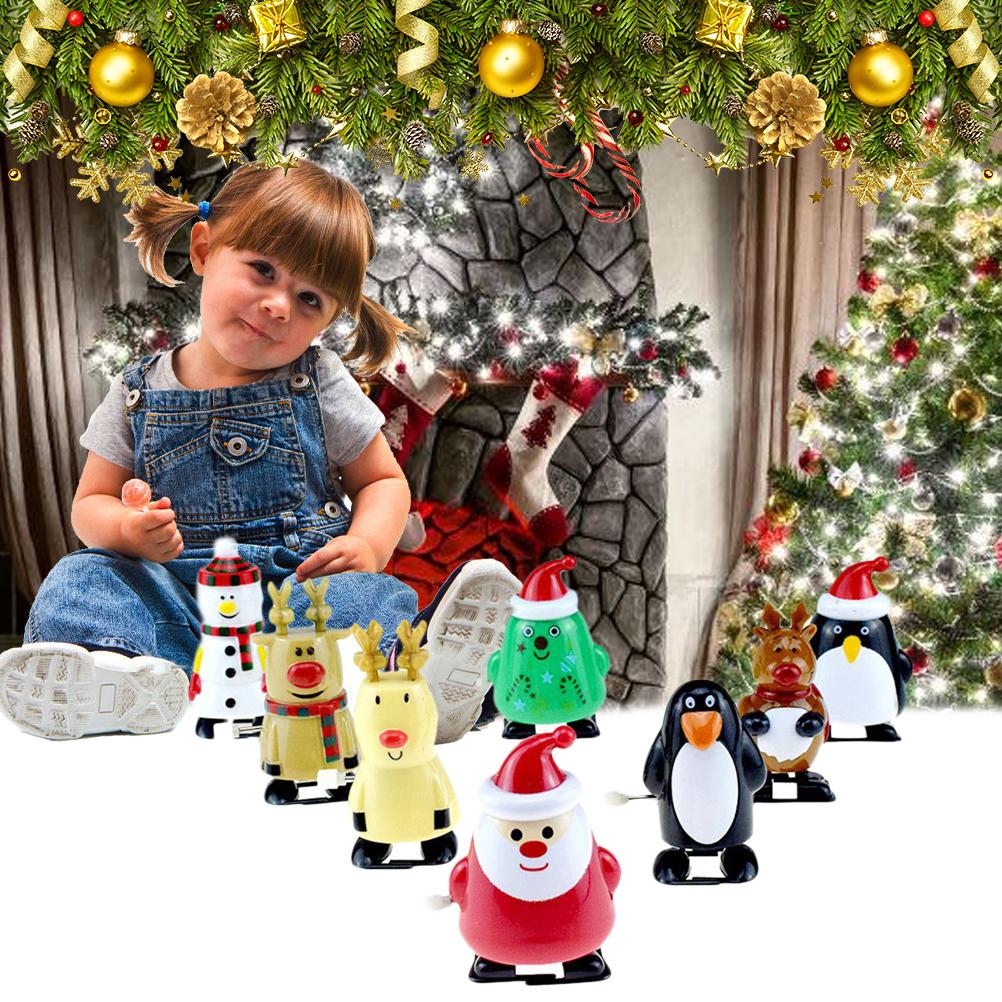 8pcs Christmas Wind Up Toys Penguin Christmas Tree Santa Claus Snowman Elk Clockwork Toys Figure
