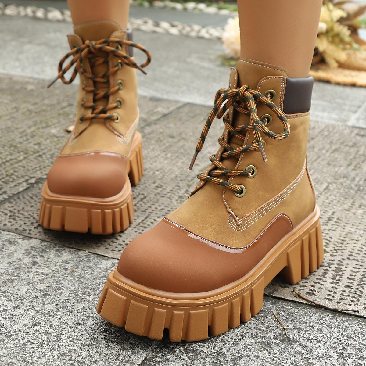

Unisex Platform Martin Boots, Lace-Up Casual Ankle Boots, Wholesale Autumn Shoes in Stock 45 темно-коричневого кольору