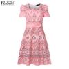 ZANZEA Women Summer Square Collar Casual Short Sleeve Print Dress