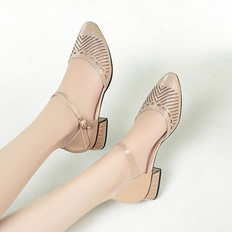 Pointed Rhinestone Mesh Sandals for Women Sandalias Mujer Spring/Summer Breathable Hollow High Heel for Daily Office Work Shoes