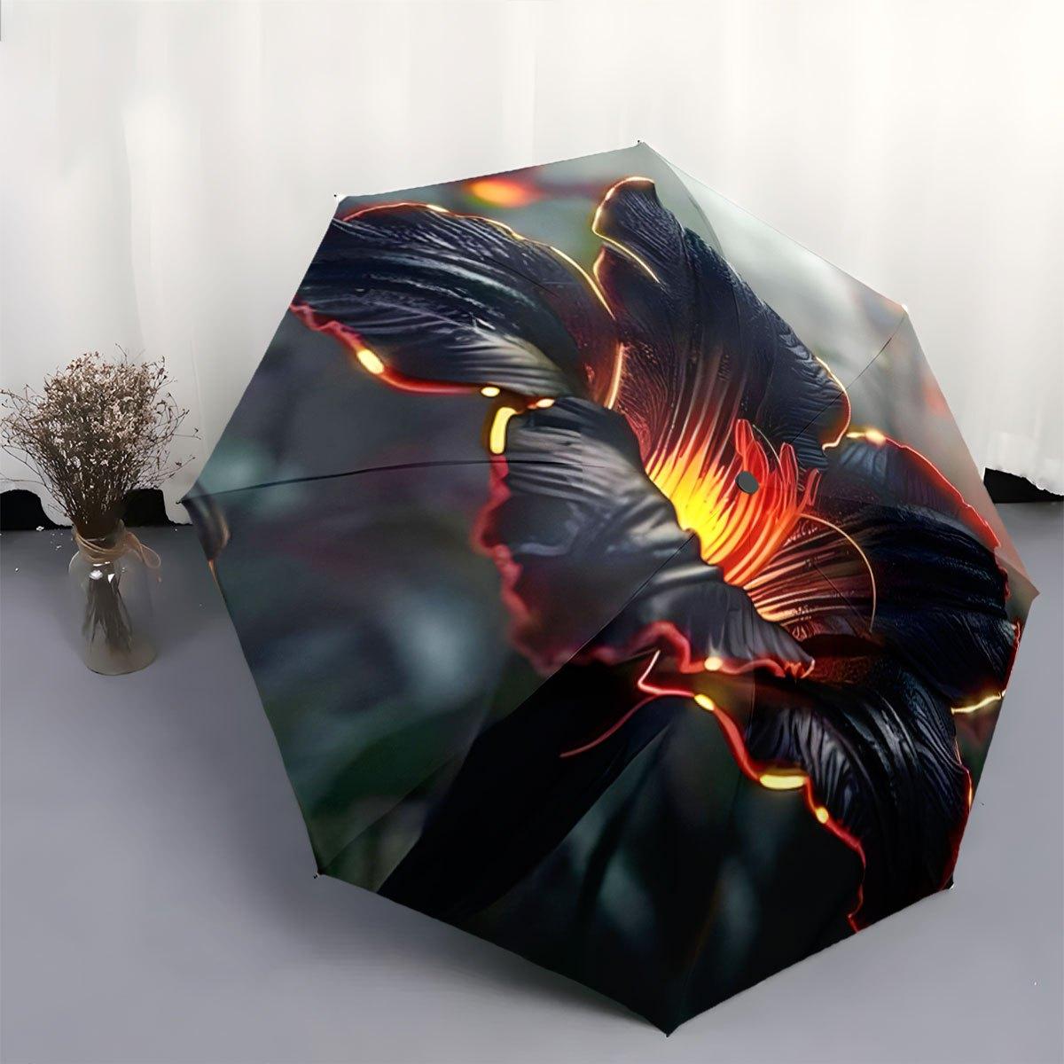 

Automatic Open/Close Umbrella with Glowing Black Flower Design - 8-Rib Windproof Canopy, Automatic Folding Mechanism, Compact Iron&8K
