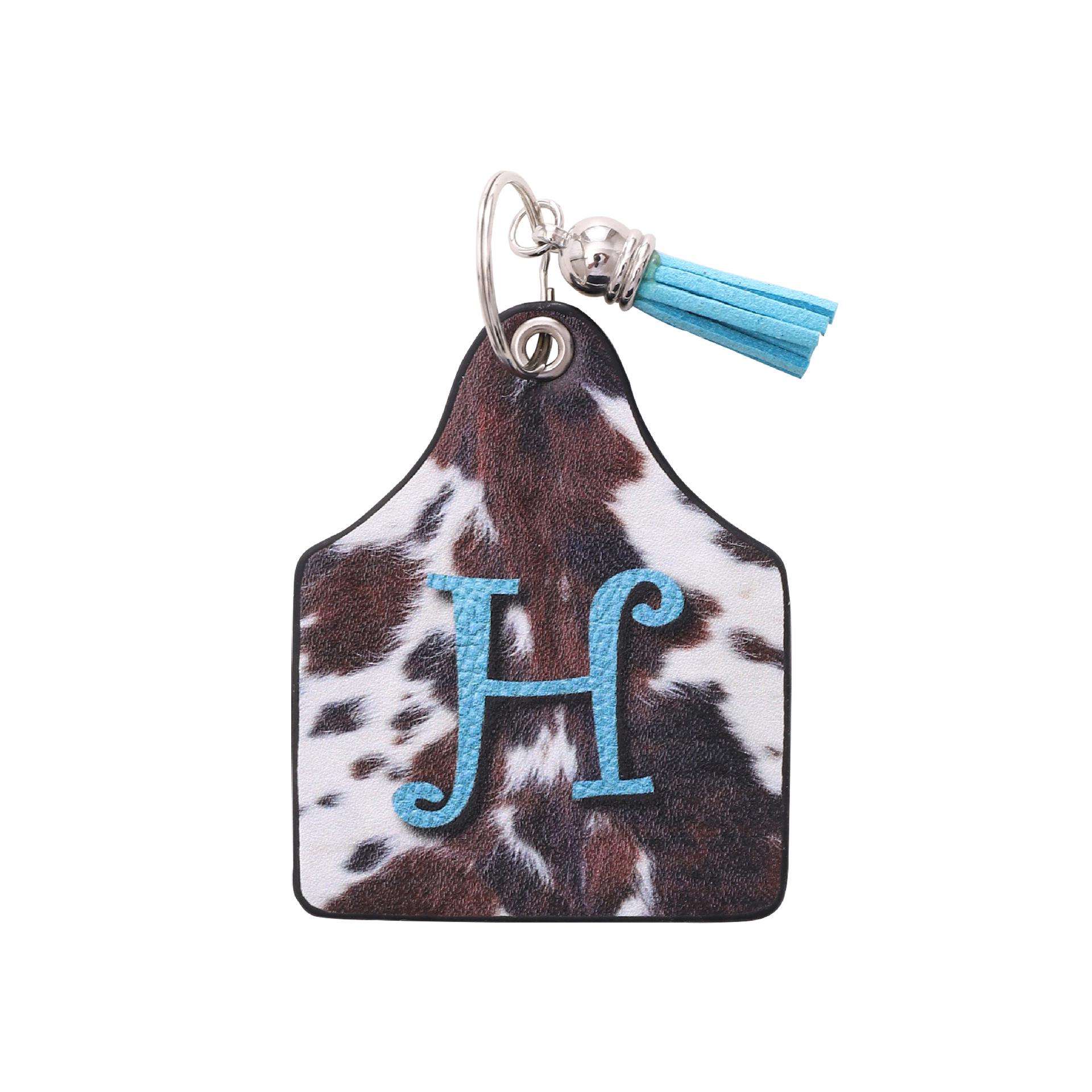 

Custom Retro Western Farm Cow Print Leather Keychain