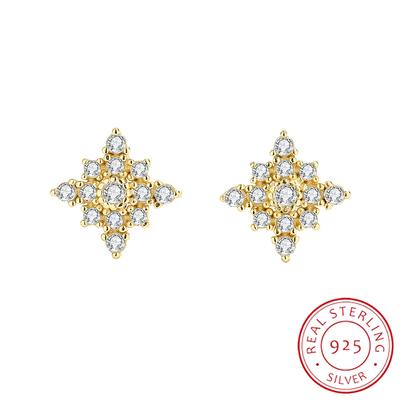 Fashion 18K Gold Snowflake Flowers Stud Earring for Women Irregular Round 925 Silver Gift Jewelry Party Jewelry Sterling Silver Jewelry