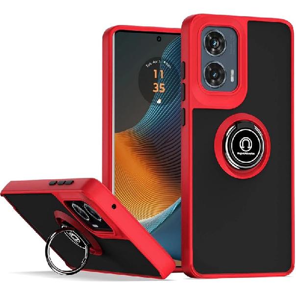 QUIETIP Case Compatible with Motorola Edge 50 Fusion,TPU + Hard PC Shockproof Magnetic Ring Car Mount Stand Cover,Black