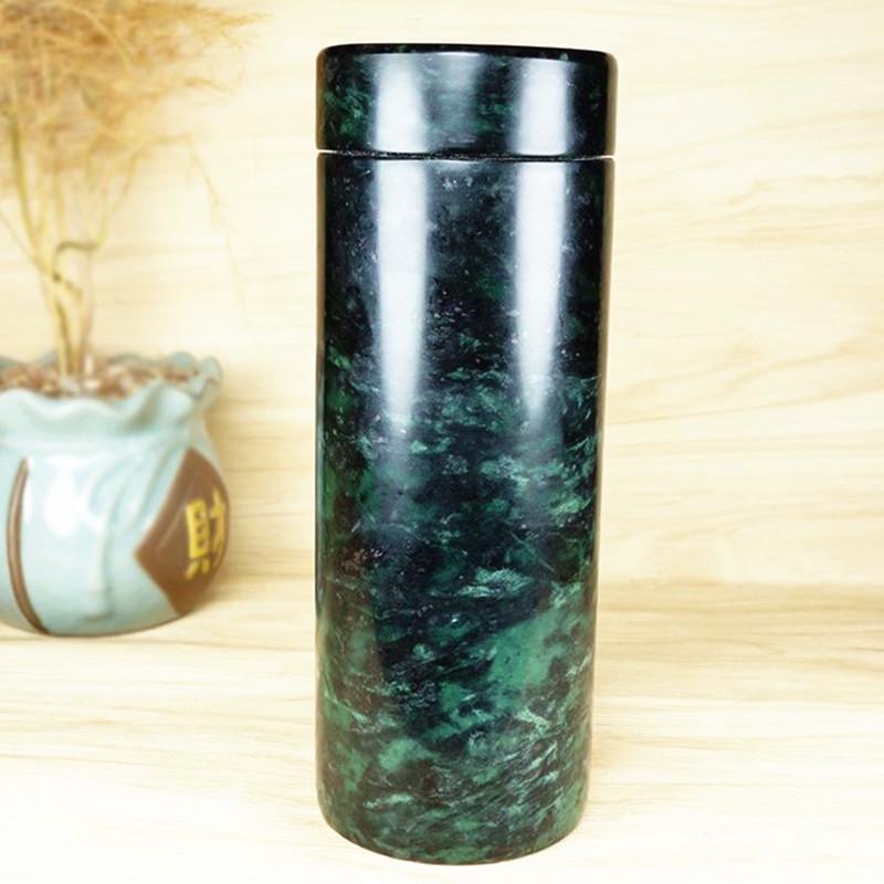 Tibetan Jade Medicine Stone Teacup Set with Volcanic Ink Jade Cup