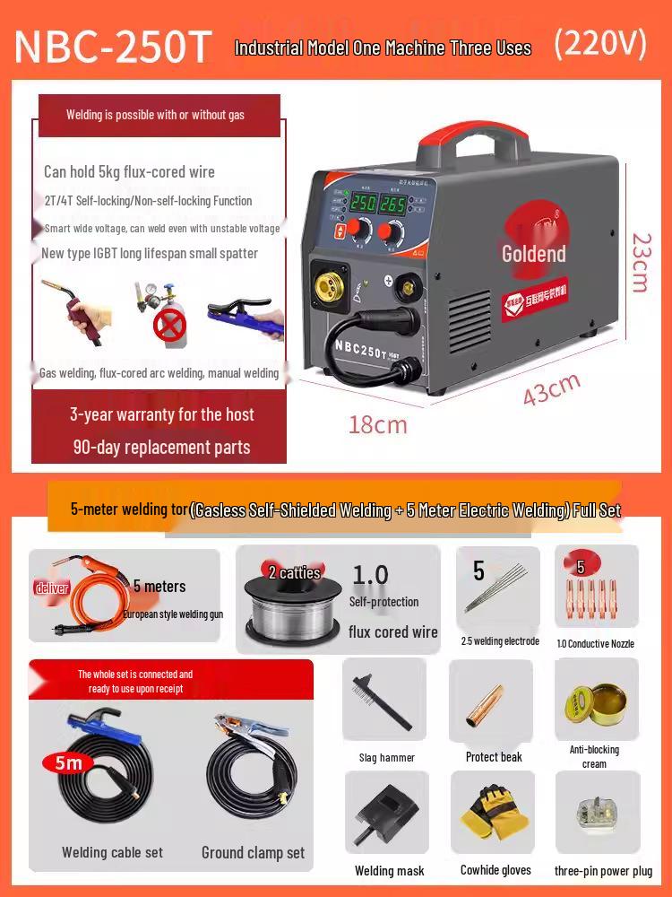 Gold Dual-Use 220V Gasless MIG Welder for Stainless Steel Spot Welding