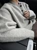Men's Gray Retro Henley Sweater - Winter Knitwear, Lazy Style, Cleanfit Outerwear