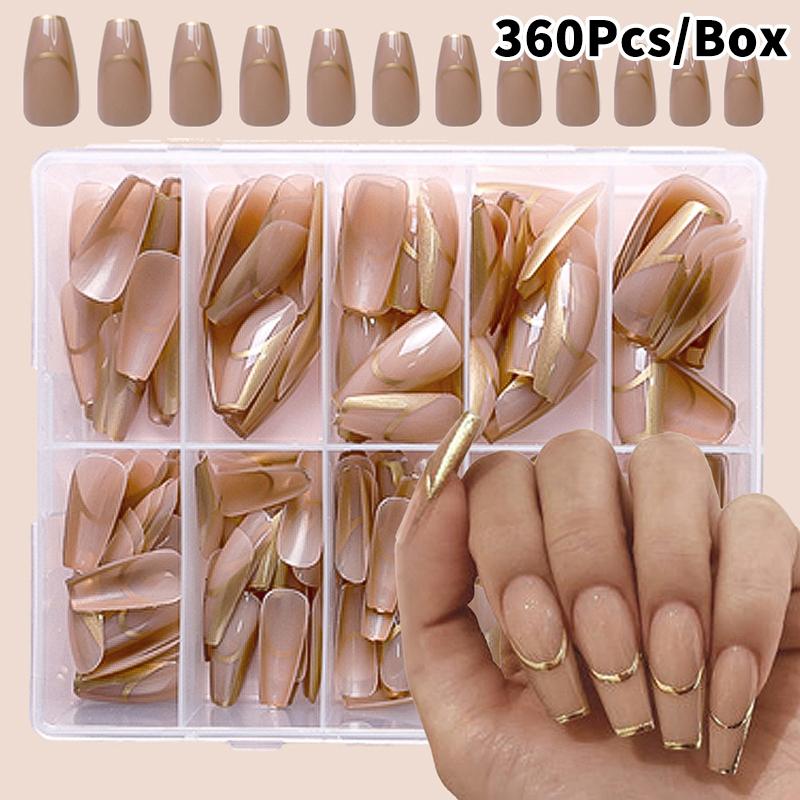 120/240/360 st/låda Glansiga Mjuka Gel Rosa Franska Manikyrspetsar Medium Mandel Vita Enkla Press-On Naglar Stor Kapacitet Låtsasnaglar
