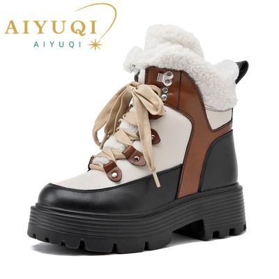 Frauen Schnee Stiefel Echtes Leder Plattform Winter Frauen Stiefeletten Große Größe Warme Spitze-up Frauen Marton Booties