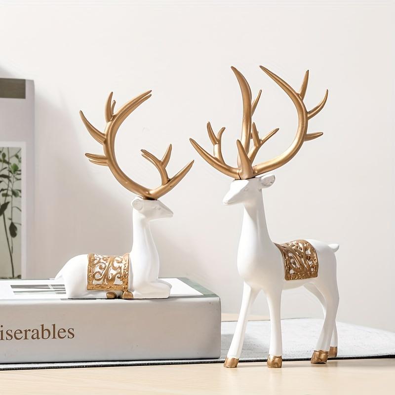 2szt/zestaw Deer Statue, Złoty Jeleń Dekoracja Świąteczna, Żywica Łoś Renifer Szczęśliwe Rzeźby Jelenia Do Dekoracji Biurka