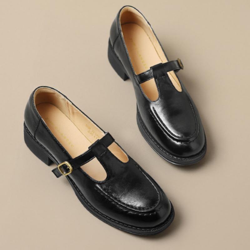 Vintažiniai Mary Jane batai Lengvi moteriški batai Britiško stiliaus Maži odiniai batai Prancūziški lofers Apskritas priekis Viengubi batai