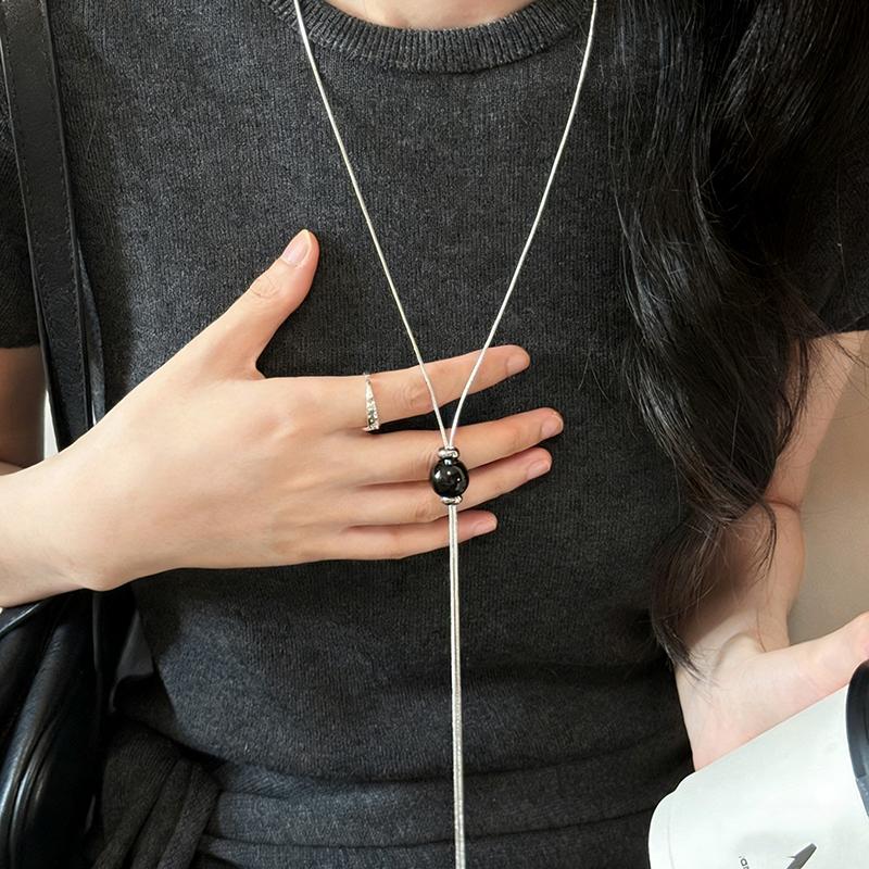 

Bohemia Style Brown Stone Y-Shaped Long Tassel Pendant Necklace for Women Simple Vintage Travel Pull Sweater Chain Zircon Gift