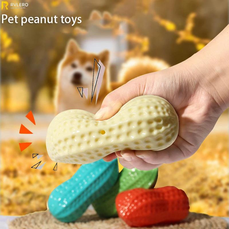 Squeaky Peanut Dog Chew Toy for Aggressive Chewers Interactive Pet Toy for Teeth Cleaning and Anxiety Relief Durable Rubber