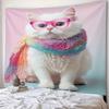 Pink eyeglass cat scarf Digital printing polyester wall tapestry suitable for use in living rooms bedrooms offices bars party
