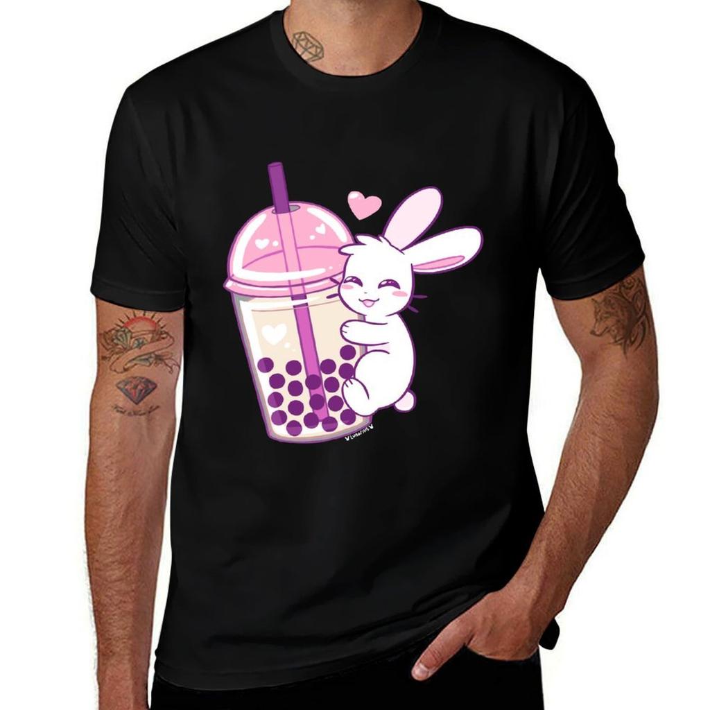 Boba Tea Bunny Tshirt Simple Line Art Print Tee