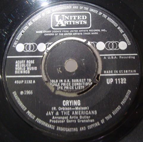 

7inch Record JAY THE AMERICANS Crying UP1132 United Artists 1966 UK Rock Used