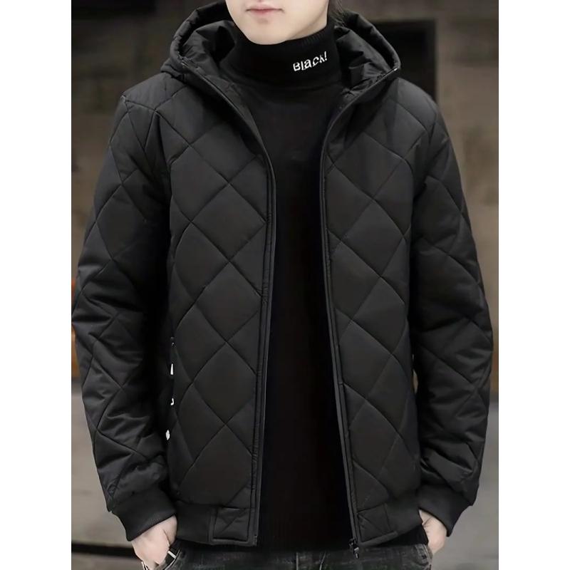 Warme Winter-Kapuzenjacke aus Plüsch, lässige Steppjacke für Herren mit Reißverschluss für Herbst und Winter im Freien