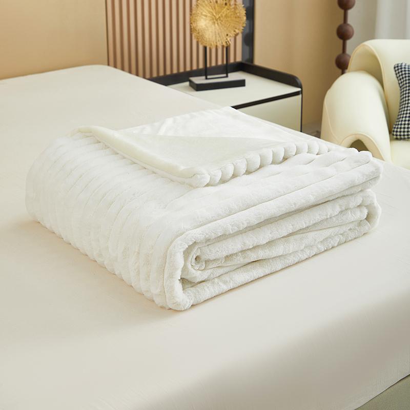 Solid Colour Three-dimensional Stripes Drawstring Rabbit Hair Cover Blanket Winter Soft Warm Double Layer Thickening Cover Blanket