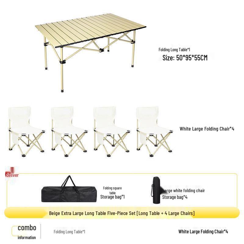 Portable Outdoor Folding Table and Chair Set - Egg Roll Design for Camping and Fishing