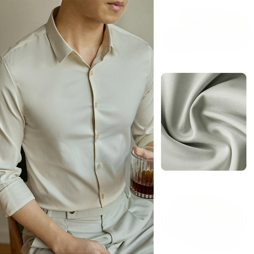 Business Knitterfreies Merzerisiertes Graues Dünnes Hemd Herren Langarm Frühling und Herbst High-End Slim-Fit Hemd