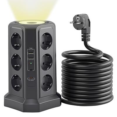 EU Plug Power Strip Tower 12 AC Power Socket with 2 USB A and 2 Type C PD20W Charge 4000W Multi-outlet 1.8m Extension Cable