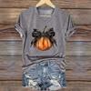 Summer V-neck 3D Bowknot Pumpkin Printed Top Fashionable Casual Short Sleeved Women's T-shirts