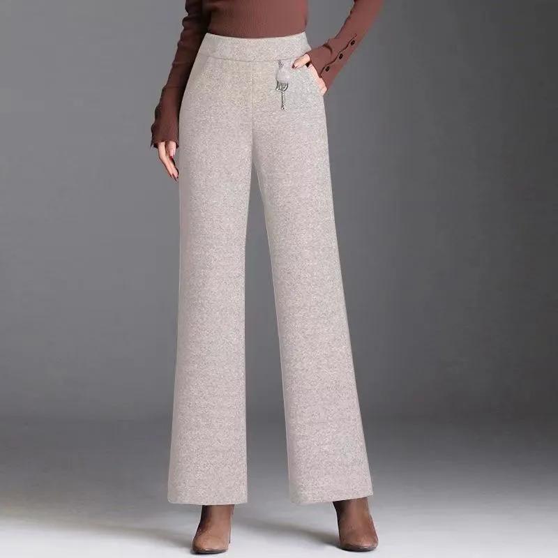 Women Autumn and Winter Straight Vintage Pants Elastic High Waist Casual Trousers