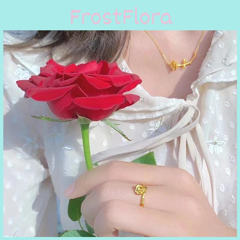 Delicate Floral Design Vietnamese Sand Gold Rose Ring With Adjustable Band For Women