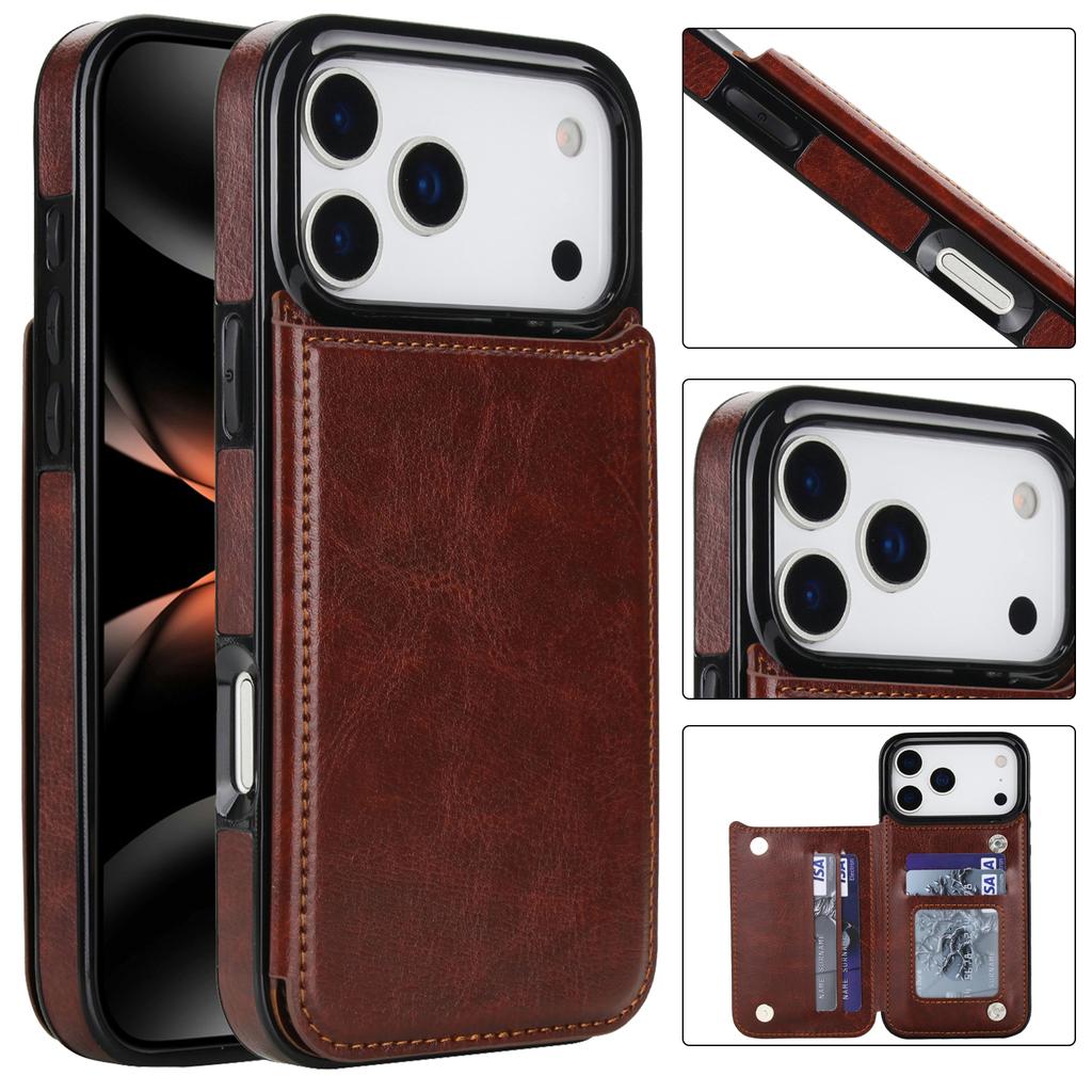 Double Buckle with Card Holder Solid Color PU Leather Cover for IPhone 17 Air 16E 16 Pro Max 15 14 Plus 13 12 11 8 7 6 Case