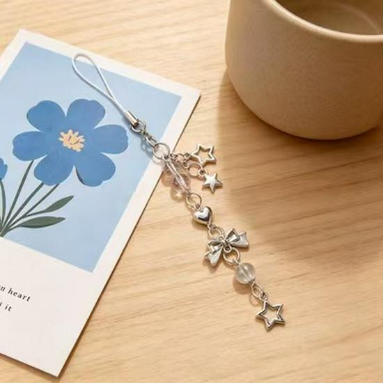 Korean Japanese Style Pink Sweet Girly Phone Strap with Star, Butterfly, and Heart Charms - Simple Versatile Keychain Accessory