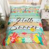Hello Summer Comforter Cover Yellow Sunflower Bed Set,Farmhouse Duvet Cover Brown Stripe Old Wood Door Green Leaves Bedding Sets