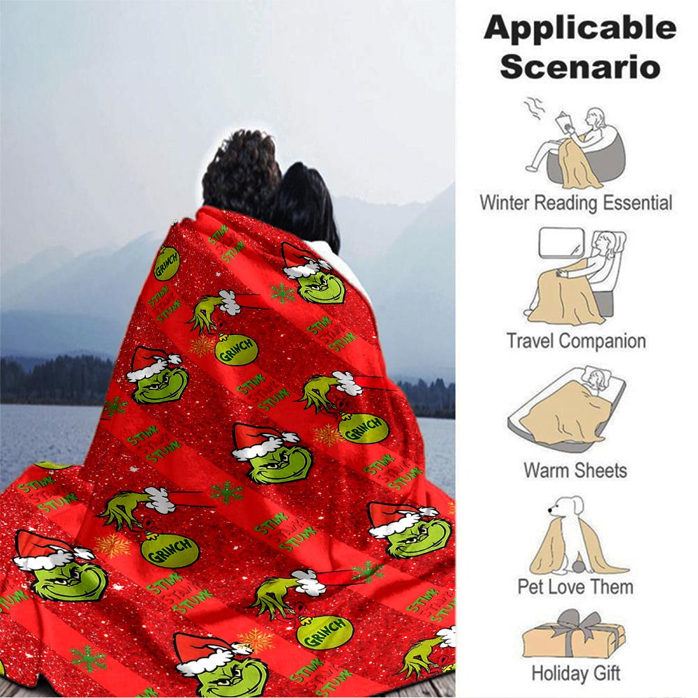 Christmas Grinch Blanket Soft Throw Blanket For Home Bedroom Bed Sofa Travel Office Solid Christmas Blanket
