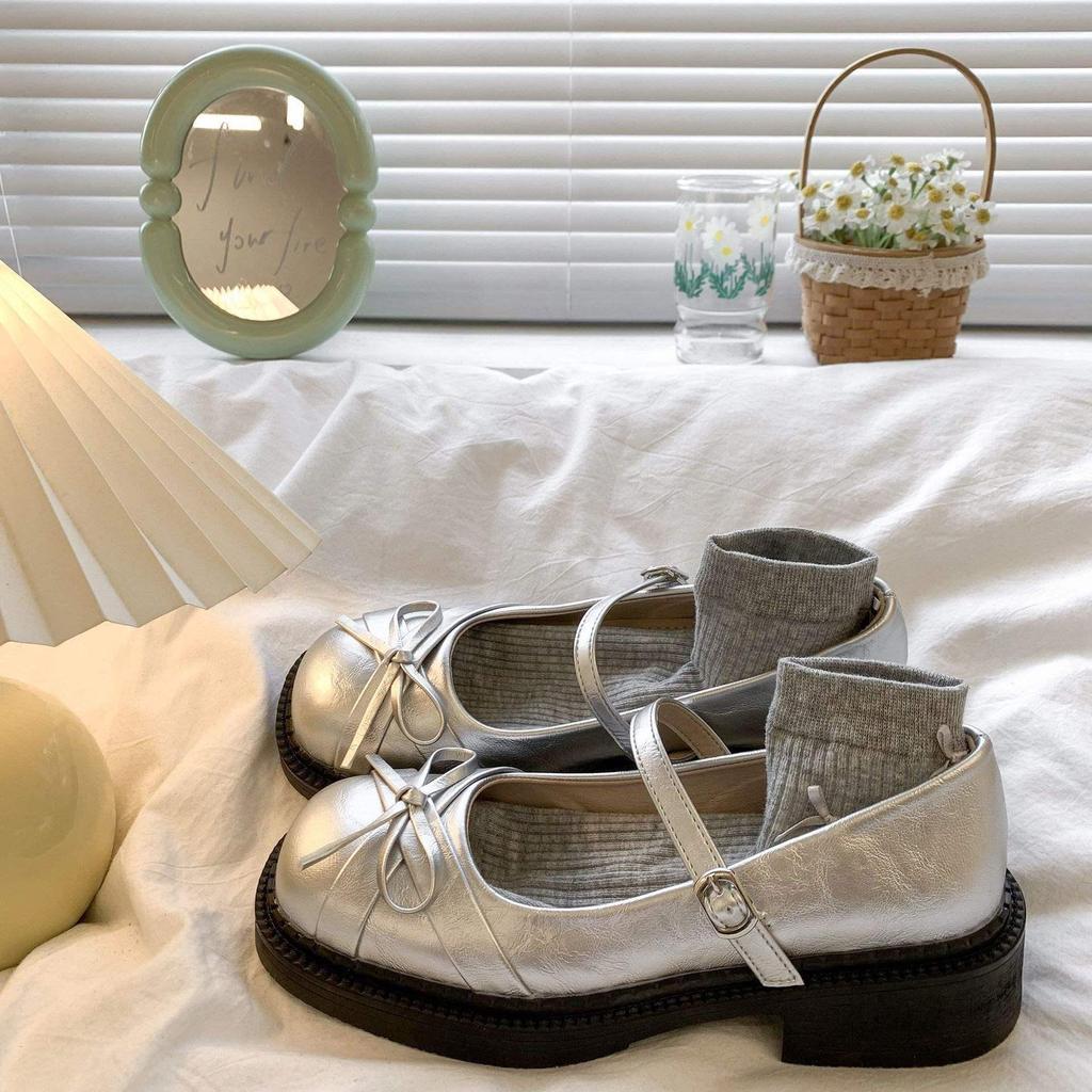 Fairy Style Women's Ballet Flats - 2025 Square Toe Low-Cut Mary Janes with Bow