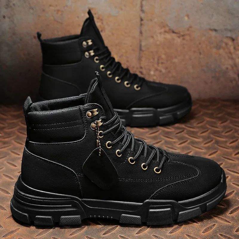 Winter Rhubarb Boots Martin Boots High-top Board Shoes Men's Work Shoes Versatile Casual Warm Cotton Shoes Tooling Shoes