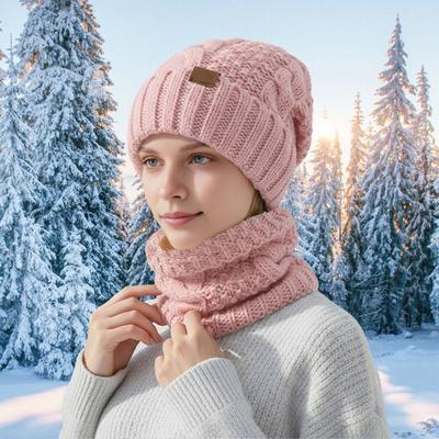 2Pcs/Set Women Hat Scarf Set Solid Color Twist Texture Warm Thermal Knit Hat Neck Scarf Set Winter Outdoor Accessories