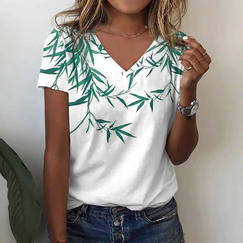 Women's 3D T-shirt Summer Women's Short V-neck Women's White Women's T-shirt
