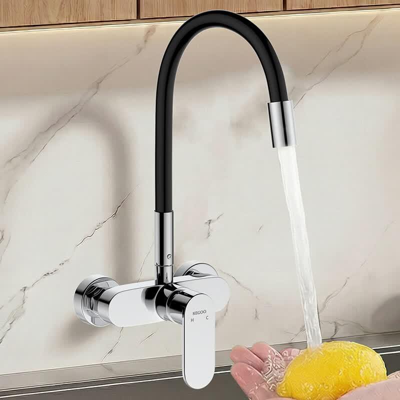 KEGOO Stainless Steel Wall-Mounted Gooseneck Mixer Faucet