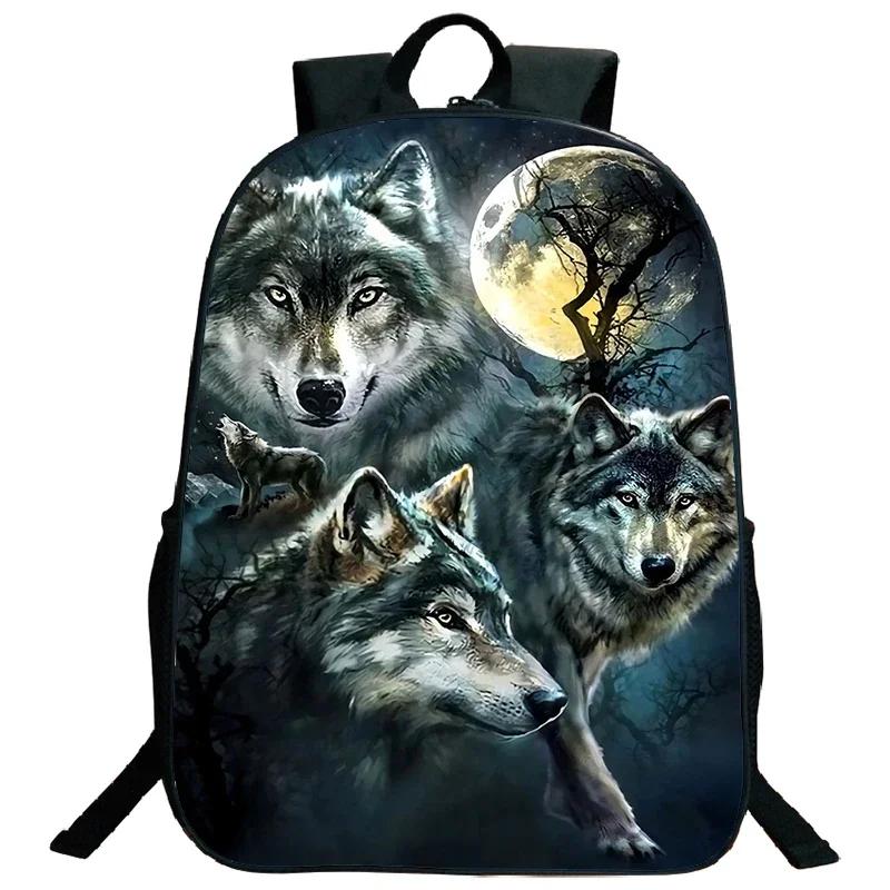 Ice Fire Wolf Backpack Schoolbag Primary School Students Backpack Angry Wolf Printed Bookbag Kids Back To School Mochila Gift