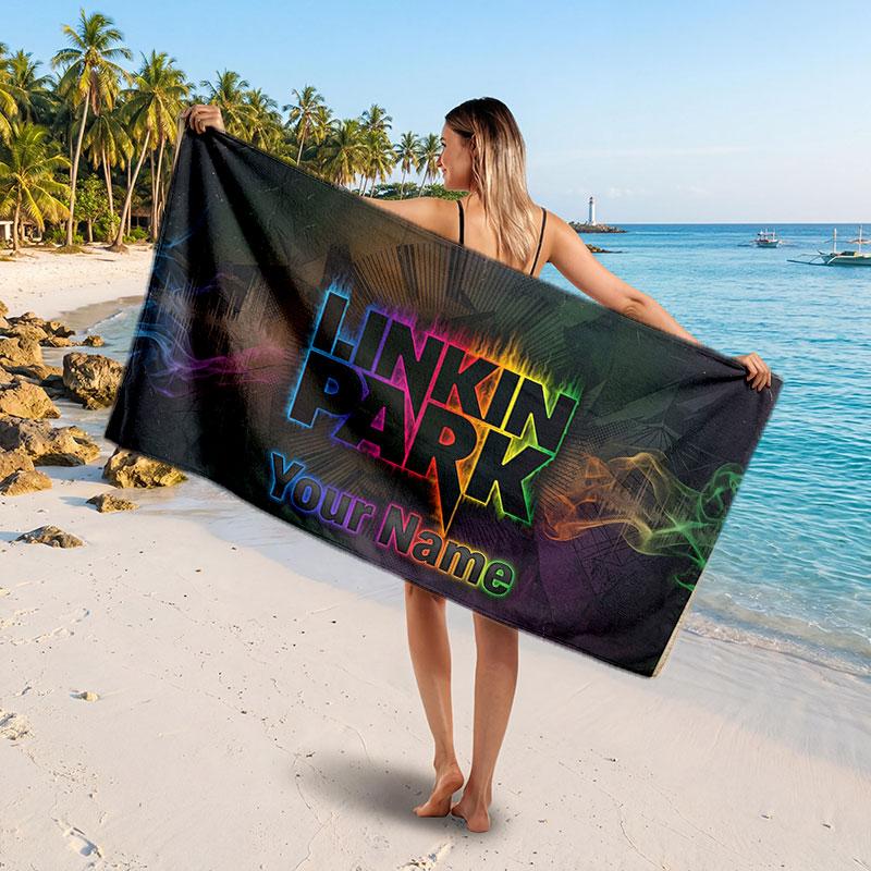 Linkin Park Customized Name Text Beach Towel, Soft Absorbent Towel Beach Pool Travel Personal Gift