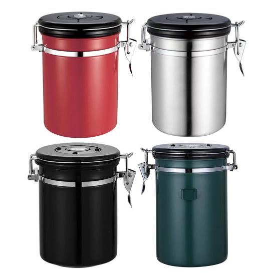 Contenitore Ermetico da 1,5L Grande Capacità Antiodore Acciaio Inossidabile A Tenuta Stagna per Caffè con Misurino per Cucina