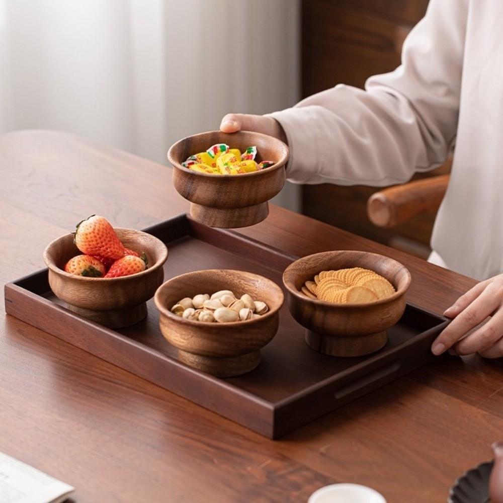 Auslaufsichere Holzschale Japanischer Stil Hoher Fuß Dessertteller Multifunktionale Obstschale Dessert